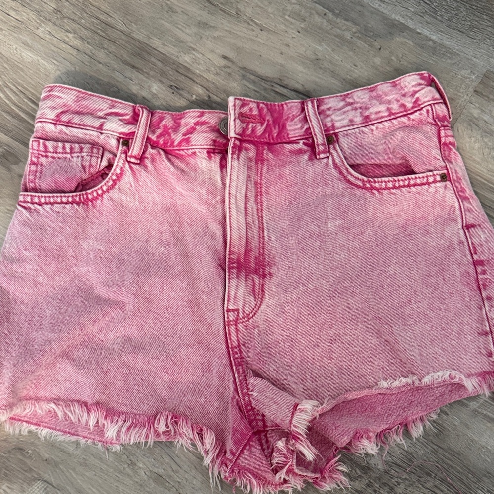 PacSun Pink Jean Shorts with Frayed Hem